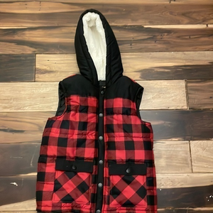 Lee Winter Red‎ & Black Plaid Hooded Vest Size Juniors Medium Button Snap
